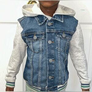 H&M Boys Hoodie Kids Blue/Light Gray Denim Jacket(Size 6)